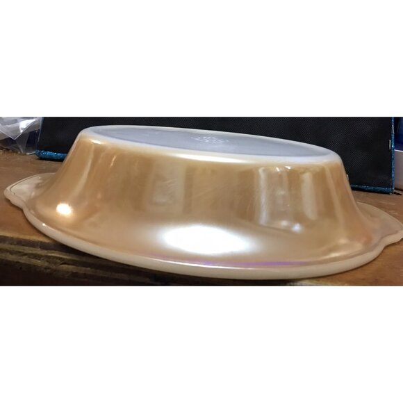 EUC PEACH LUSTRE DIVIDED CASSEROLE DISH Fire-King 468 Milk Glass Vintage - Picture 5 of 8